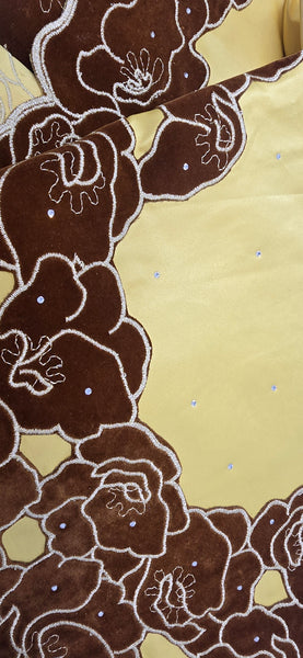 Stoned Satin Fabric with Velvet Applique Border