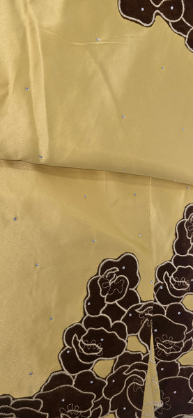 Stoned Satin Fabric with Velvet Applique Border