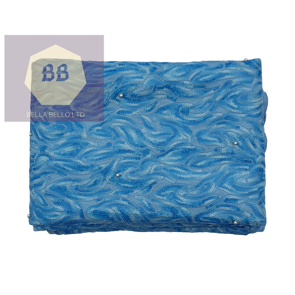 Glacier Blue Lace Fabric with Sequins