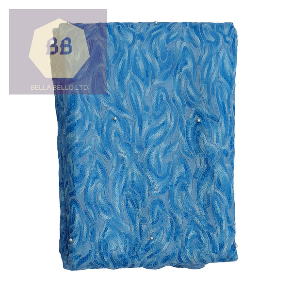 Glacier Blue Lace Fabric with Sequins